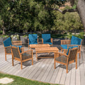 Outdoor Acacia Wood Sofa Set With Water Resistant Cushions, 8 Pcs Set, Brown Patina Teal Blue Yes Teal Blue Seats 8 Garden & Outdoor Sofa Seating Groups Foam Acacia Wood