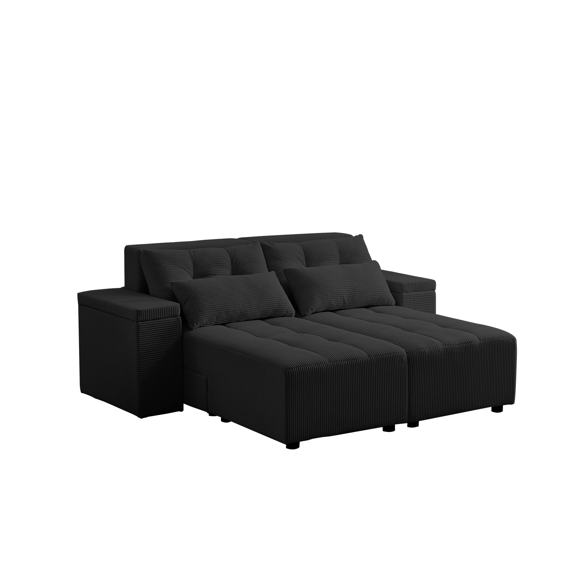 Convertible 3 In 1 Sleeper Sofa And Sectional Sofa With 4 Storage Space For Living Room,Corduroy Couch With 4 Pillows,Corduroy Black Corduroy 3 Seat