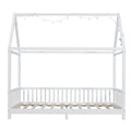 Wood Twin Size House Bed With Guardrail And Led, White Box Spring Not Required Twin White Wood Bedroom Solid Wood Mdf