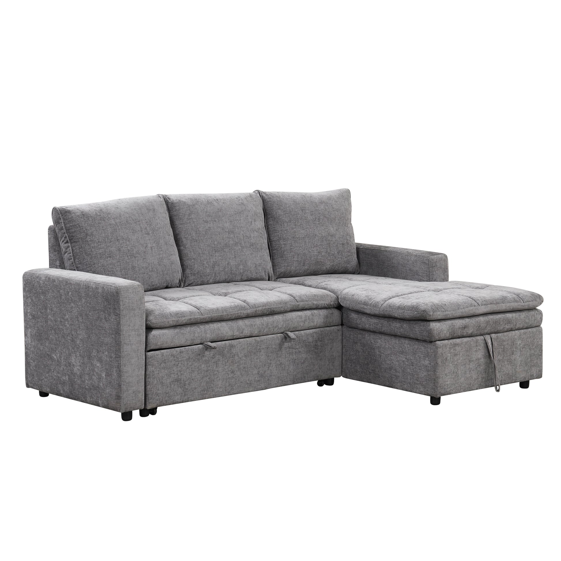 Soft Upholstered Sectional Sofa Bed With Storage Space, Suitable For Living Rooms And Apartments. Gray Wood Polyester 3 Seat