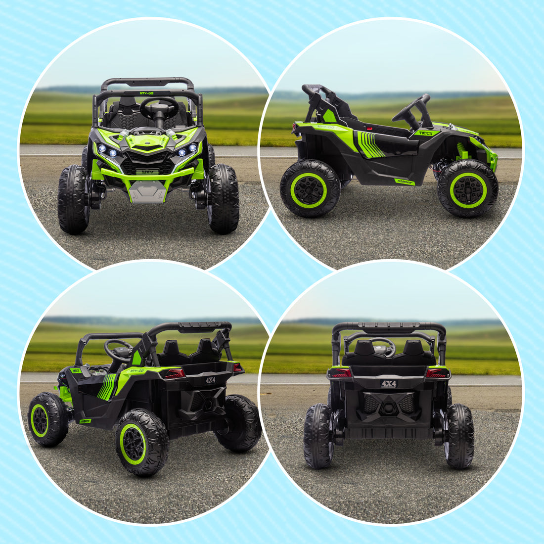 Qaba 24V 7Ah Ride On Utv, 2 Seater 4Mph Kids Electric Car Ride On Battery Powered Toy With 4 Shock Absorbers, Music Horn And Led Lights, For Toddlers 3 8 Years, Green Green Plastic