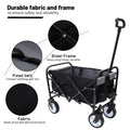 Minimeetall Strap Collapsible Foldable Wagon Cart With Strapping System, Beach Wagonutility Cartutility Wagon Grocery Cart For Camping Shopping Sports Gardeing Fishing Supports 225Lbs Black Black