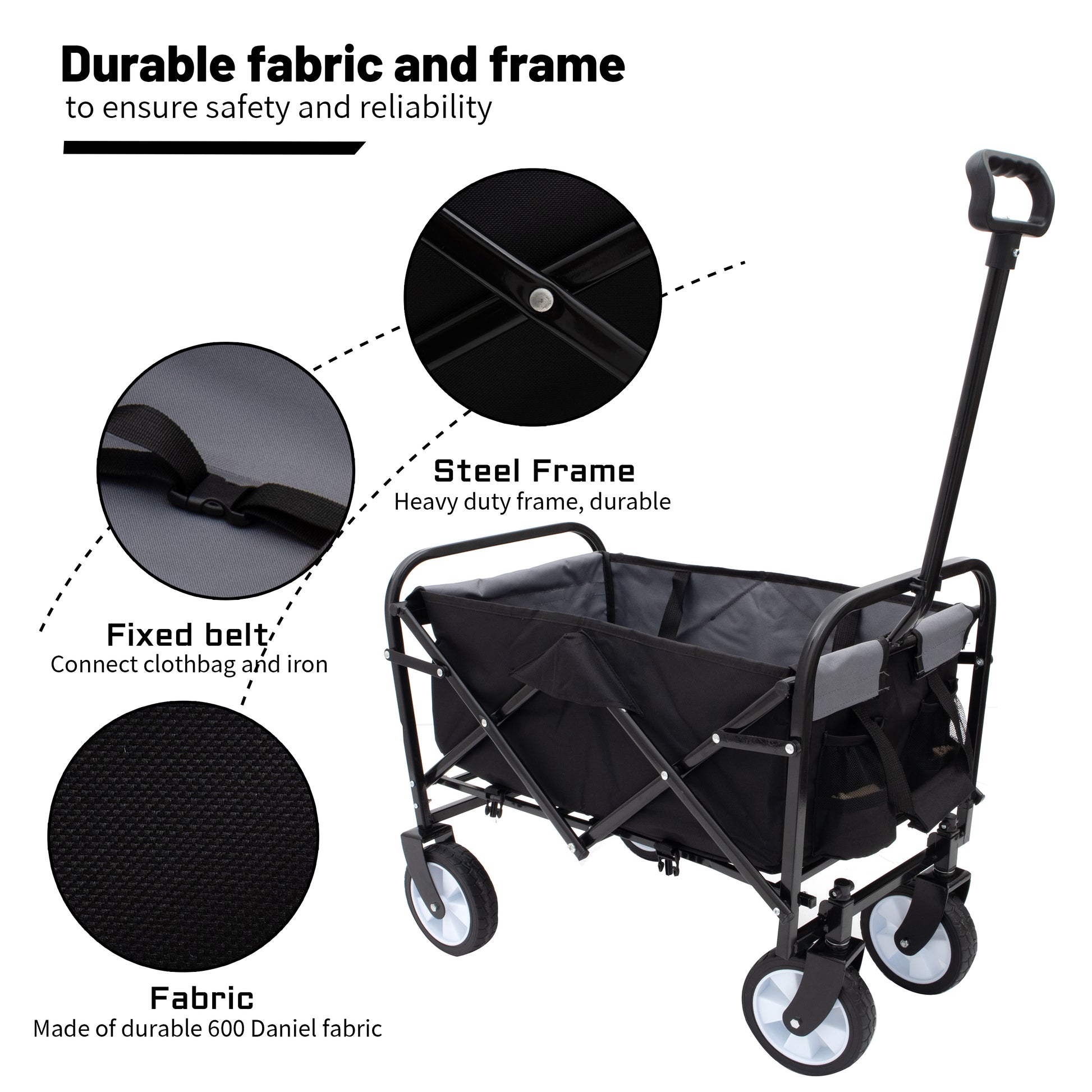 Minimeetall Multi Use Bag,Collapsible Foldable Wagon Cart Beach Wagon Heavy Duty Utility Cart Utility Wagon Grocery Cart For For Camping 3Pcs Plastic Liner Bag Coverblack Black Steel
