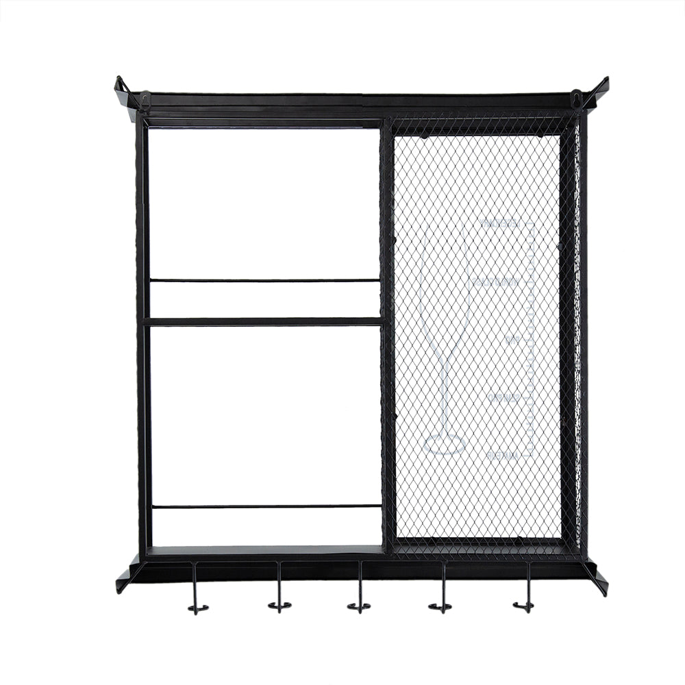 26X5.1X28.3" Black Floating Wine Bar Shelf With Glass Holder And Display Shelves Black Iron