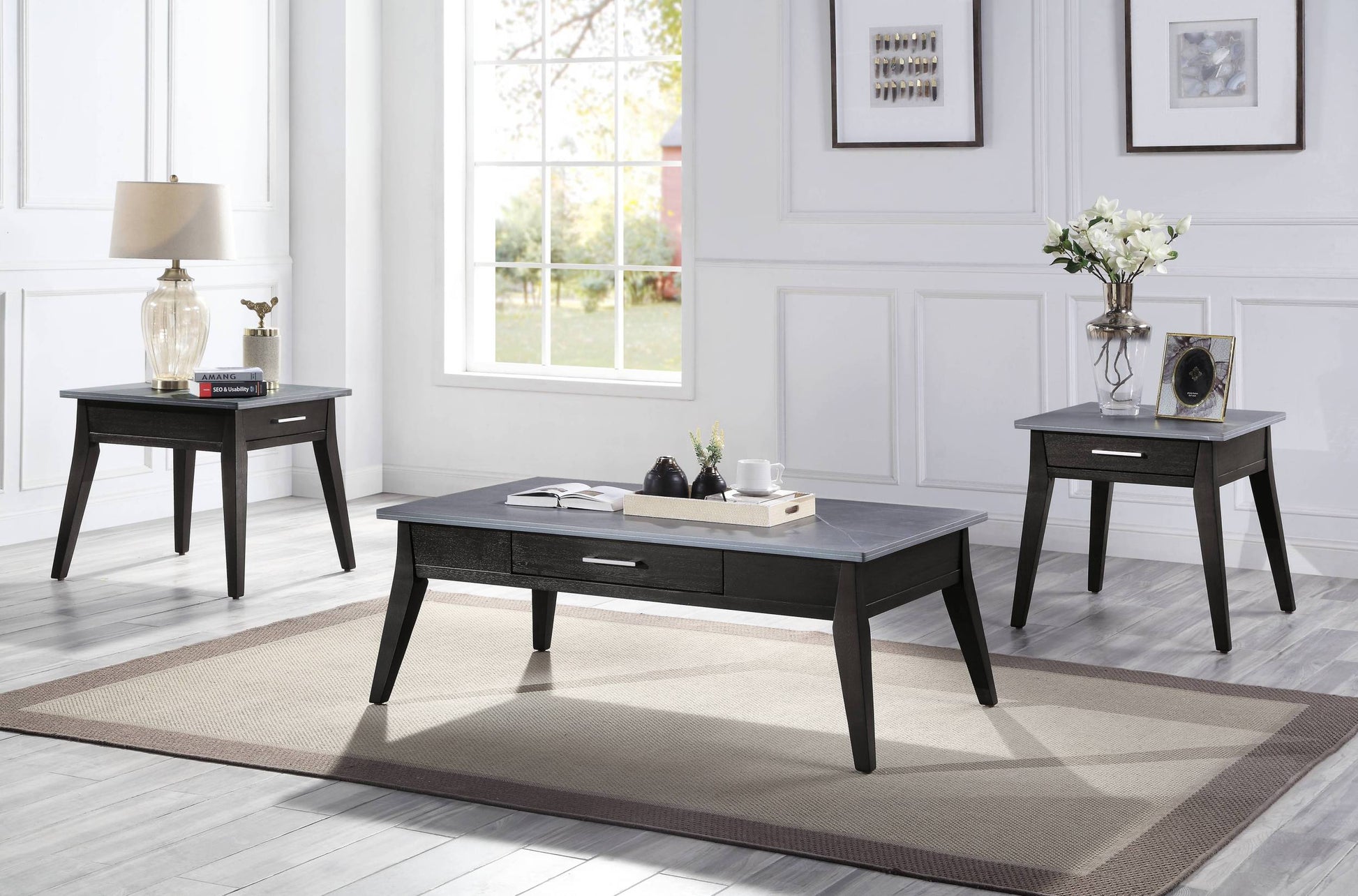 Sintered Stone And Dark Brown 1 Drawer Coffee Table Dark Brown Primary Living Space Drawers Rectangular Solid Wood Mdf