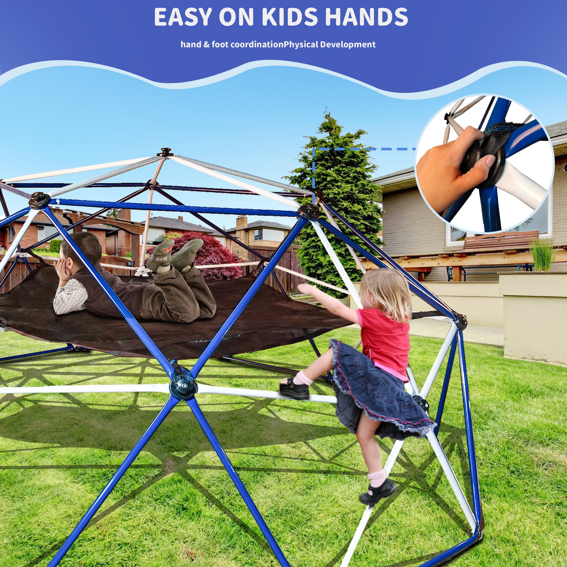 10Ft Climbing Dome For Kids Jungle Gym Apply To Park Dome Climber With Hammock Playground Equipment Colorful 200 Lbs & Over Modern 5 To 8 Years Metal Outdoor