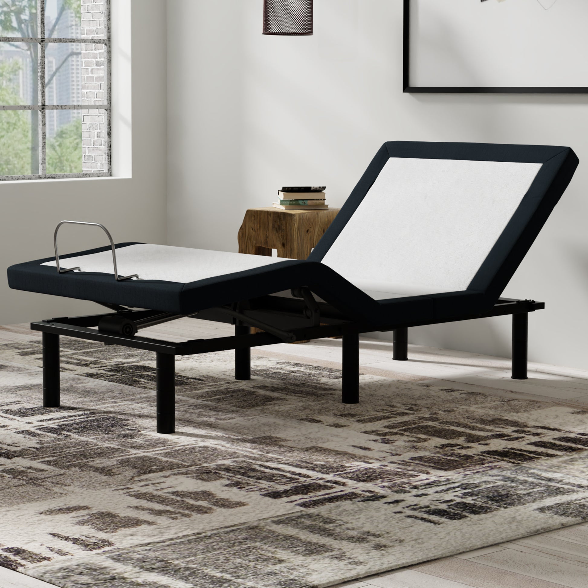 Model P2 Adjustable Base Twin Long: Massage, Usb, Led Night Light, Zero Clearance Twin Xl White Charcoal Metal