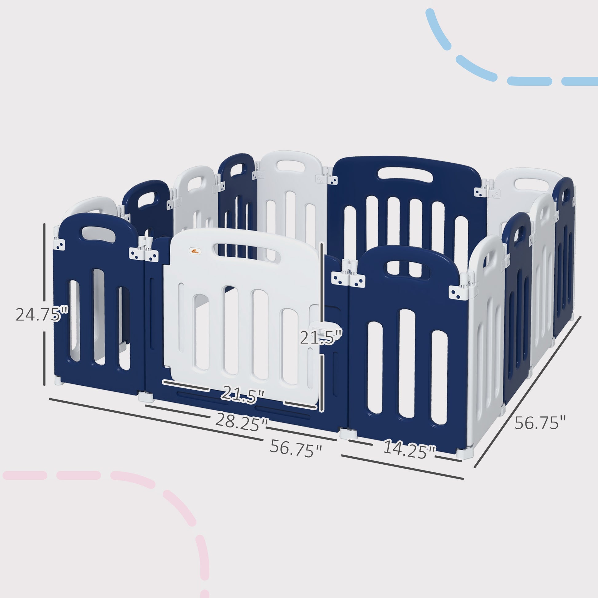 Qaba Baby Playpen, 14 Panels Sturdy Safety Play Yard For Babies And Toddlers, 57" X 57" Foldable Baby Playard, Indoor Outdoor Kids Activity Center With Anti Slip Base Blue Plastic