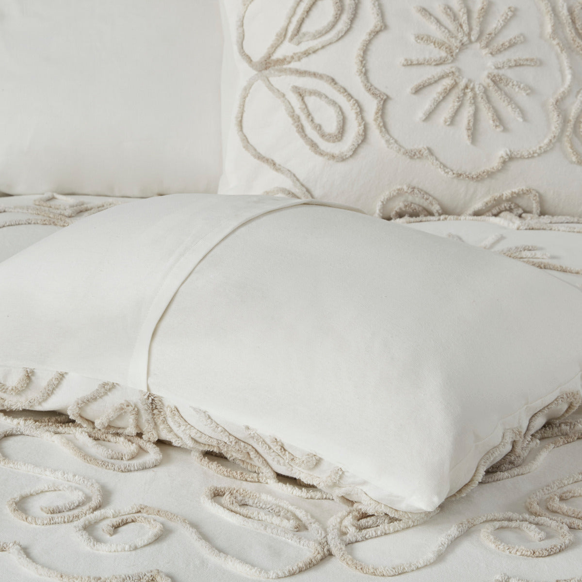3 Piece Tufted Cotton Chenille Coverlet Set Ivory Taupe King Cal King Ivory Taupe Cotton