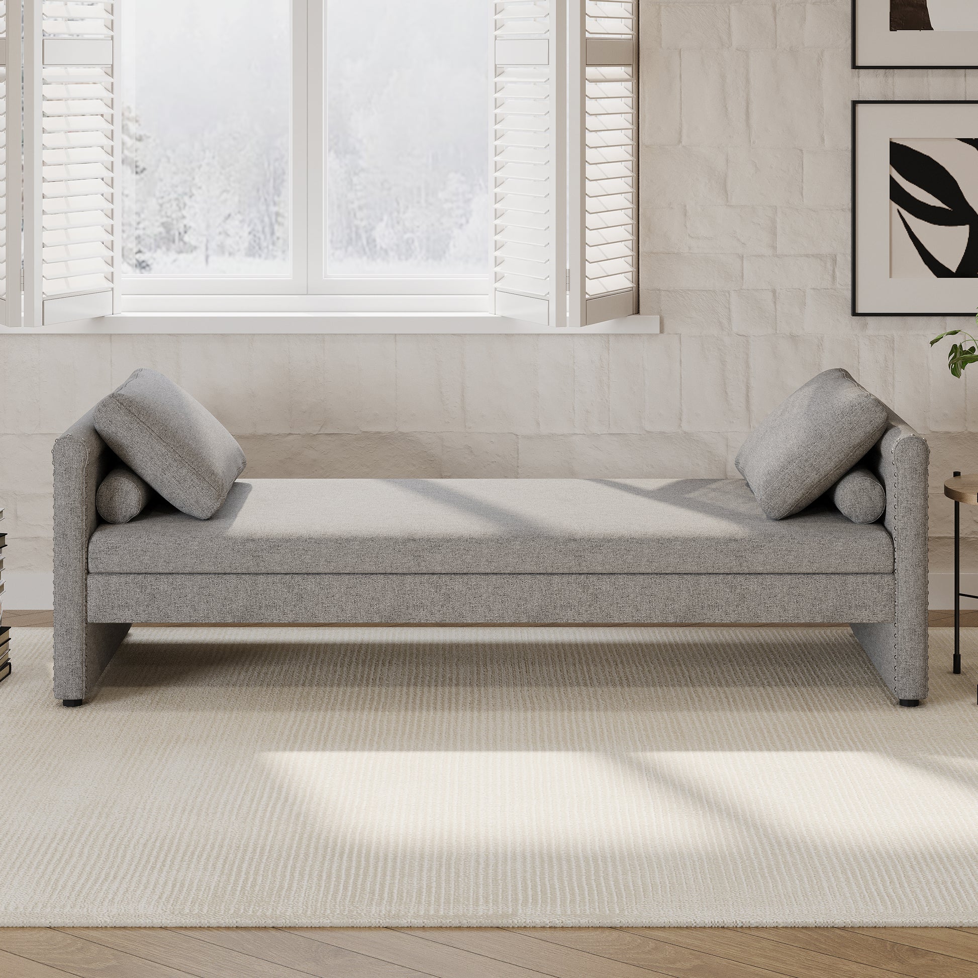 Modern Upholstered Chaise Lounger Daybed With Pillows Small Single Daybed, No Mattress Needed, Perfect For Living Rooms & Home Office,Linen Fabric, Gray Gray Linen