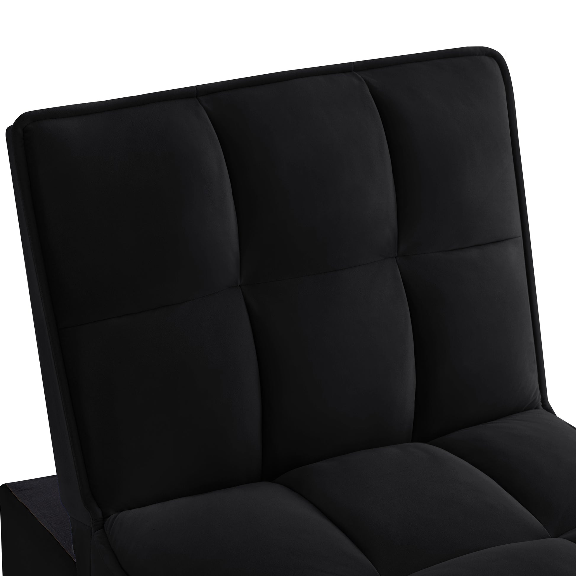 4 In1 Multi Function Single Sofa Bed With Storage Pockets,Tufted Single Pull Out Sofa Bed With Adjustable Backrest And Pillows ,Convertible Chaise Lounge,Black Black Velvet Metal Primary Living Space Medium Soft American Design Armless Foam Velvet 1 Seat