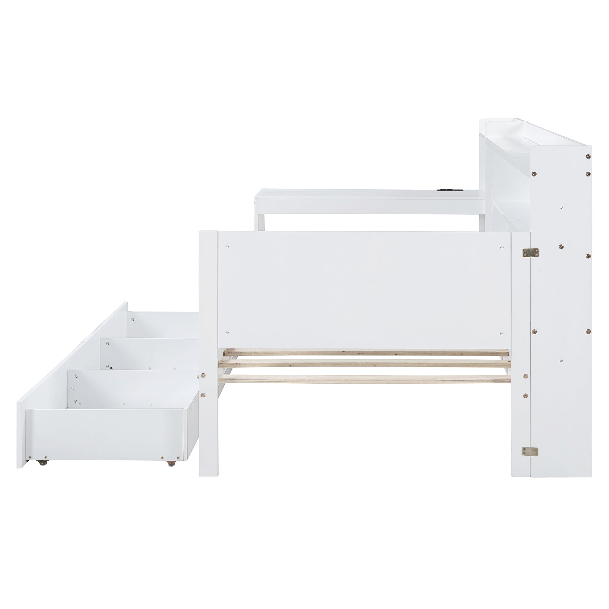 Twin Size Wooden Daybed With 3 Drawers, Usb Ports And Deskwhite Twin White Wood