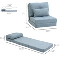 Homcom Convertible Flip Chair, Floor Lazy Sofa, Folding Upholstered Couch Bed With Adjustable Backrest, Metal Frame And Pillows For Living Room Bedroom, Blue Blue Steel
