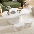 Cloud Coffee Table Set Of 3, Irregular Shape Coffee Table With 2 Drawers, 2 Small Stools For Living Room White Mdf