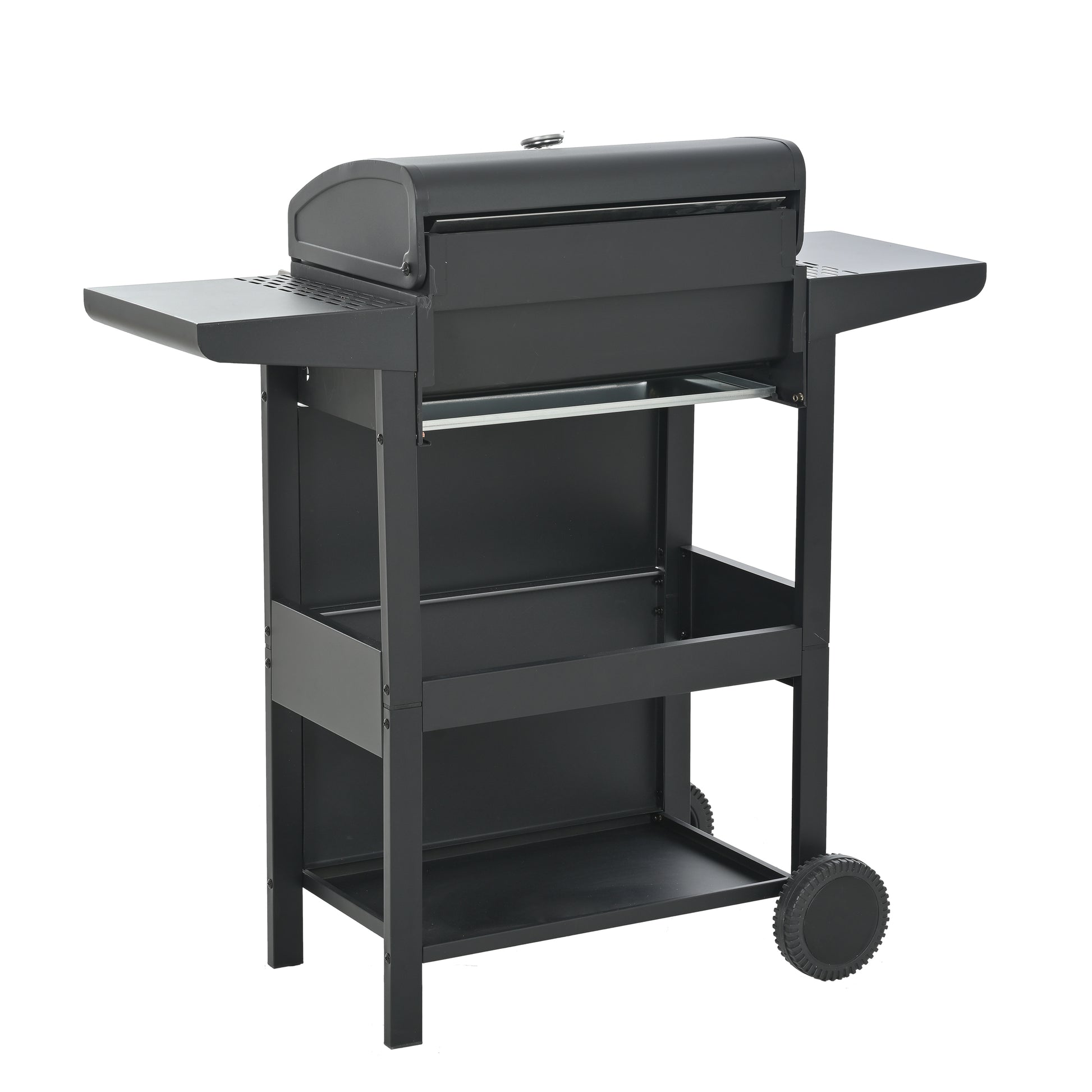 Propane Gas Grill 4 Burner Barbecue Grill, Stainless Steel 34,000 Btu Patio Garden Barbecue Grill With Two Shelves, Lid, Wheels And Bottle Opener Black Iron