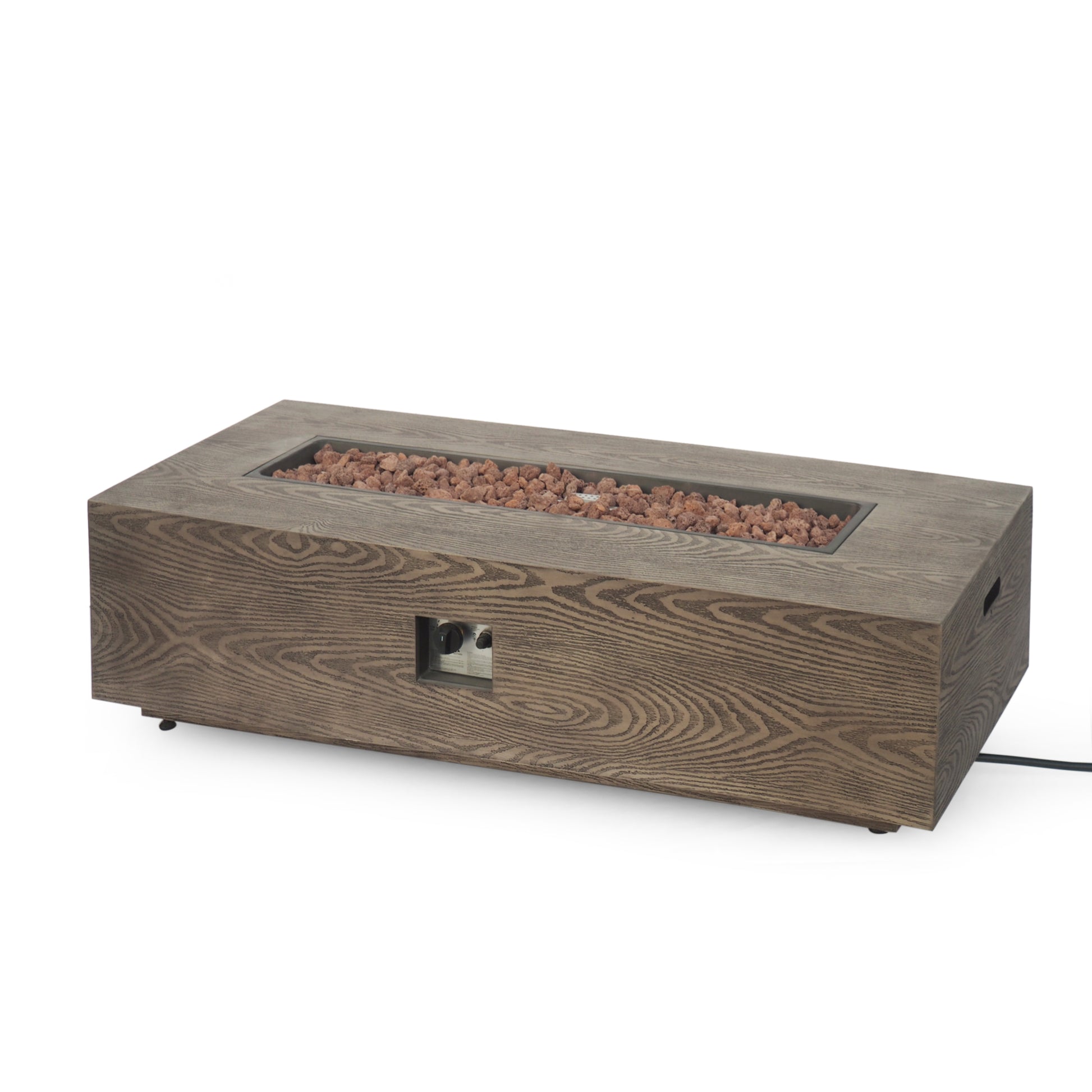 56" Outdoor 50,000 Btu Rectangular Iron Propane Fire Pit, Brown Wood Pattern Tank Cover Not Included Wood Iron