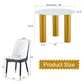 Table And Chair Set, Round Table With White Marble Pattern, Gold Mdf Table Legs, Soft And Comfortable Dining Chair, Suitable For Kitchen And Living Room White Mdf