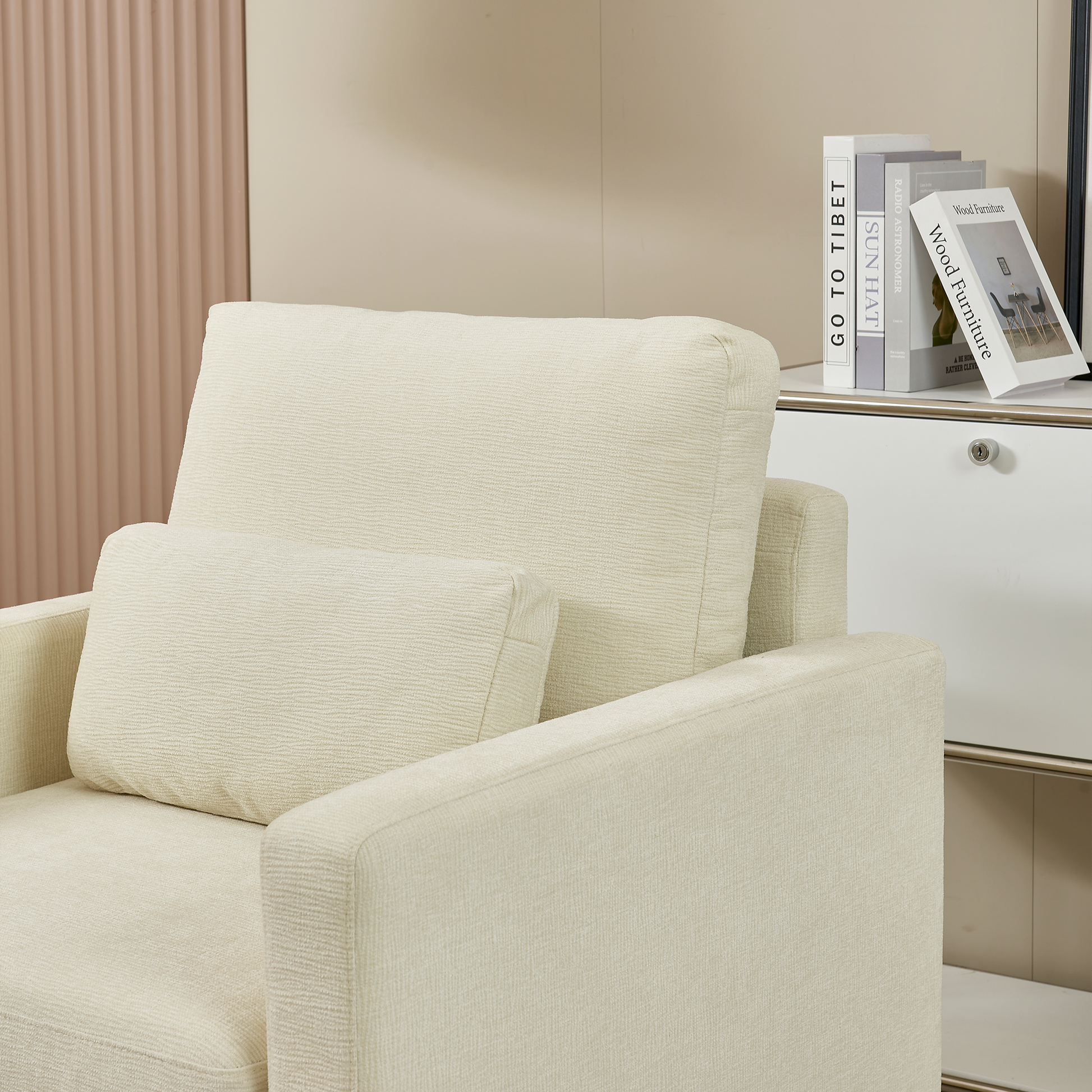 Modern Accent Chair, Chenille Upholstery Armchair Modern Style, Solid Wood Frame Ideal For Living Room, Bedroom, Office Beige Wood Foam Chenille 1 Seat