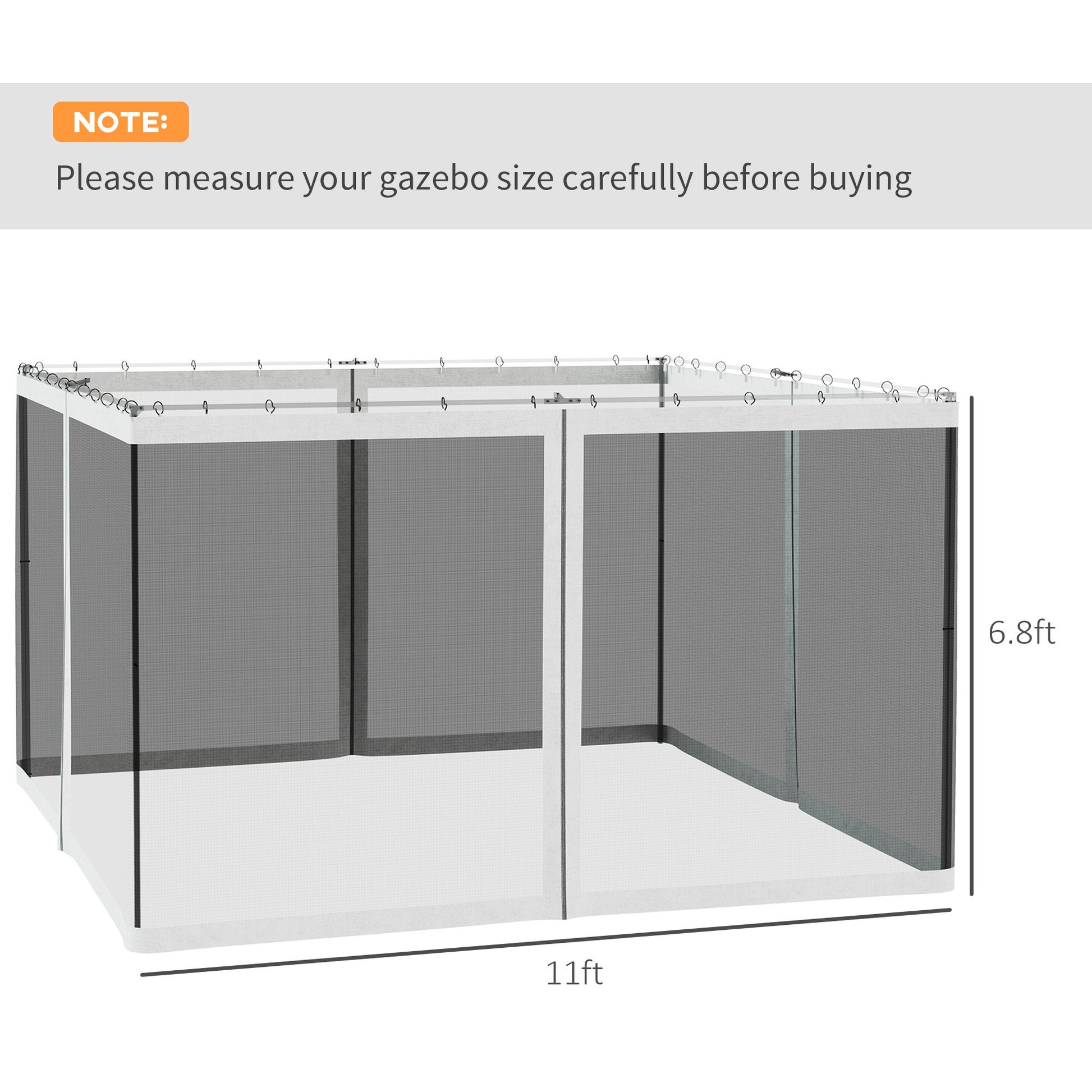 Outsunny 10' X 12' Replacement Mesh Sidewall Netting For Patio Gazebos And Canopy Tents With Zippers Sidewall Only , White White Polyester