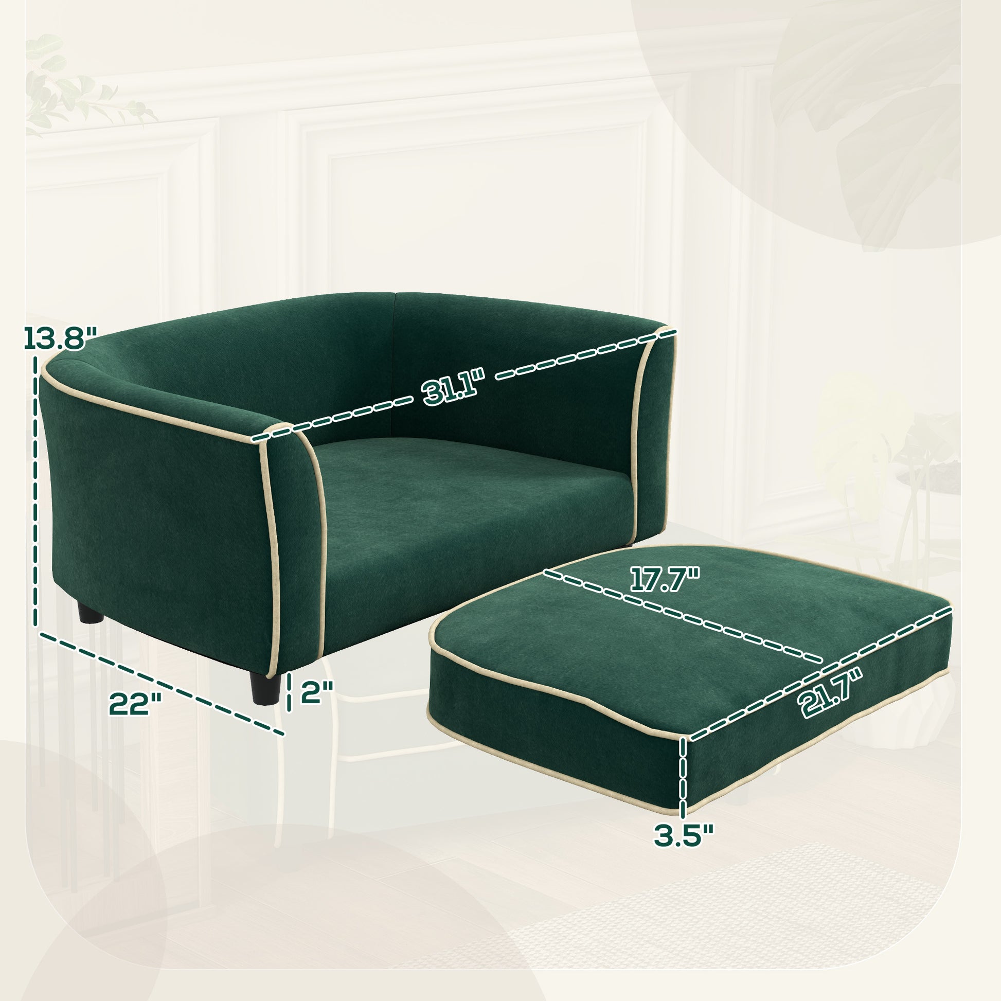 Pawhut Dog Couch Fancy Pet Bed Modern Dog Sofa For Small And Medium Dogs Cats, With Soft Cushion, Washable And Removable Cover, Dark Green Dark Green Polyester