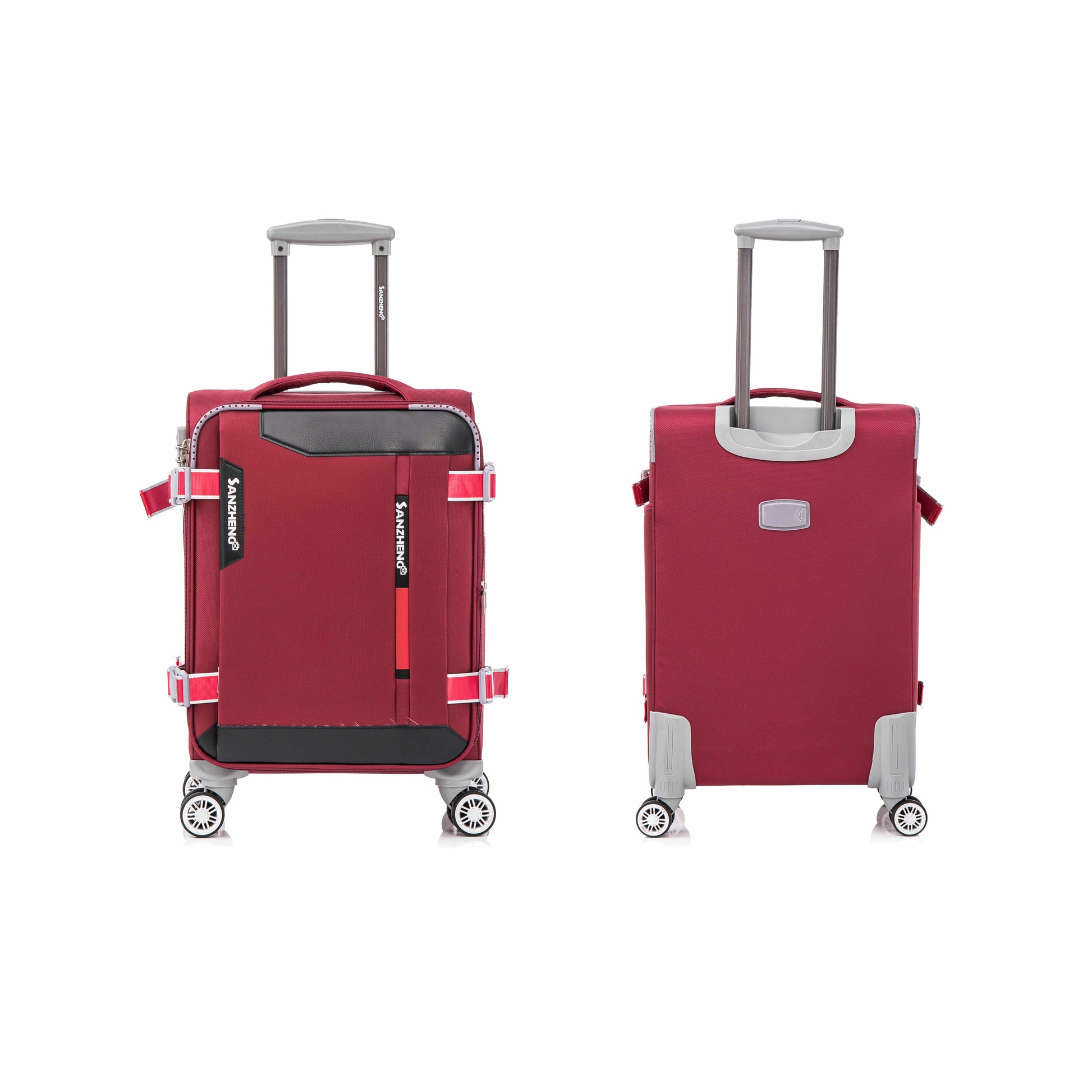 Softside Upright Luggage Set Expandable, Lightweight,4 Piece 20 24 28 32 Claret Red Fabric