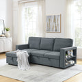 Linen Upholstered Sleeper Sectional Sofa, Shaped Modular Convertible Sofa With Storage Chaise,There Are Two Cup Holders In The Middle And Usb Multi Interface Function,Pull Out Sleep Couch Bed ,Grey