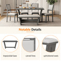 6 Piece Retro Dining Set, 1 Rectangular Table With Stable Trapezoidal Table Base And 4 Upholstered Chairs And 1 Bench For Dining Room And Kitchen Gray Gray Solid Wood Mdf