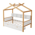 White Twin Size Wooden House Bed Original Wood Colored Frame With Two Drawers And Bookshelf Storage Space For Children Or Guest Room Twin White Wood