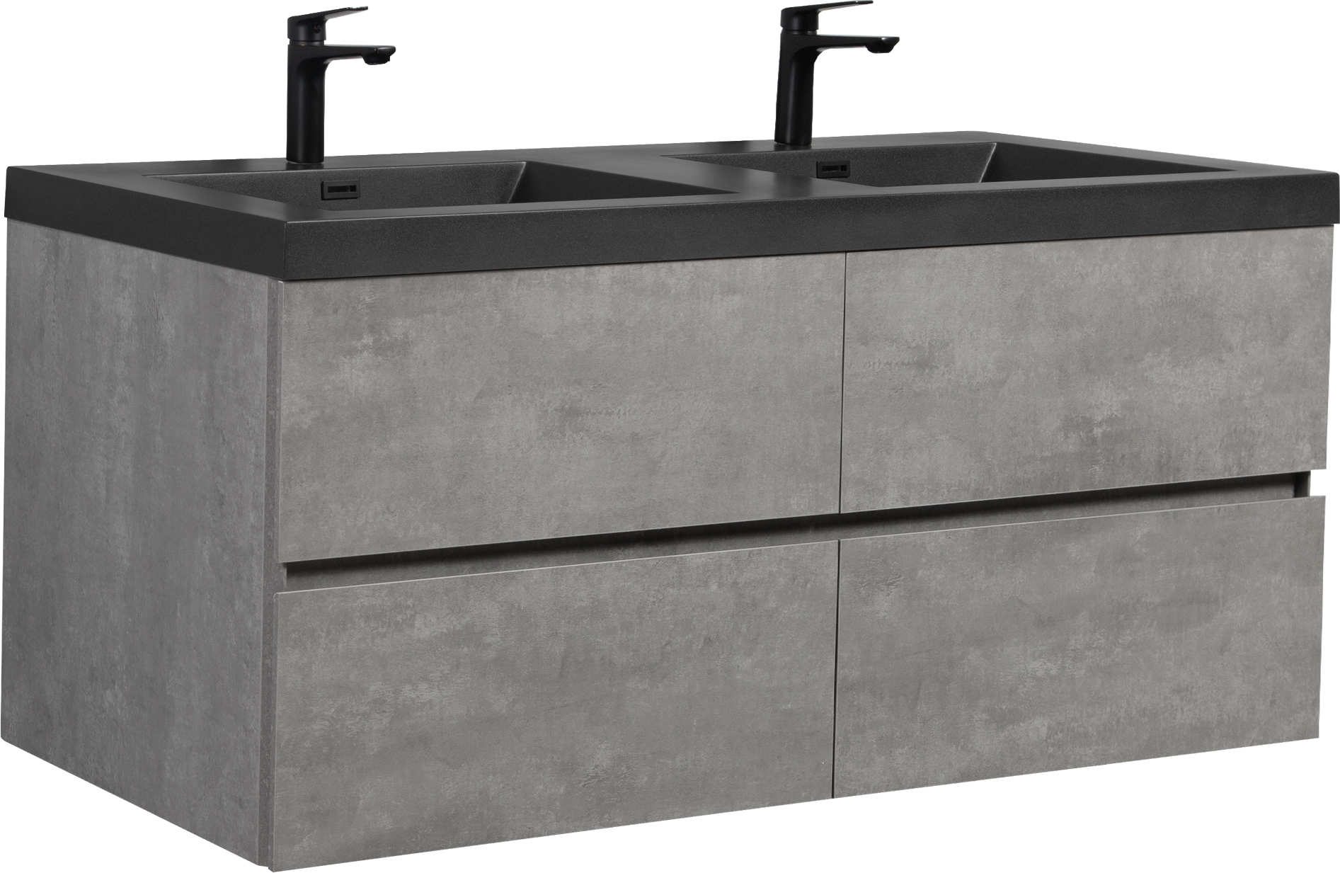 60" Floating Bathroom Vanity With Sink, Modern Wall Mounted Bathroom Storage Vanity Cabinet With Double Black Quartz Sand Top Basins And Four Soft Close Drawers, 24V12 60Gr Grey 4 Grey Wall Mounted Plywood