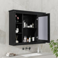 35'' X 28'' Wall Mounted Bathroom Storage Cabinet, Medicine Cabinet, Modern Bathroom Wall Cabinet With Mirror, Mirror Cabinet With 6 Open Shelves Not Include Bathroom Vanity Black 1 Mirror Included