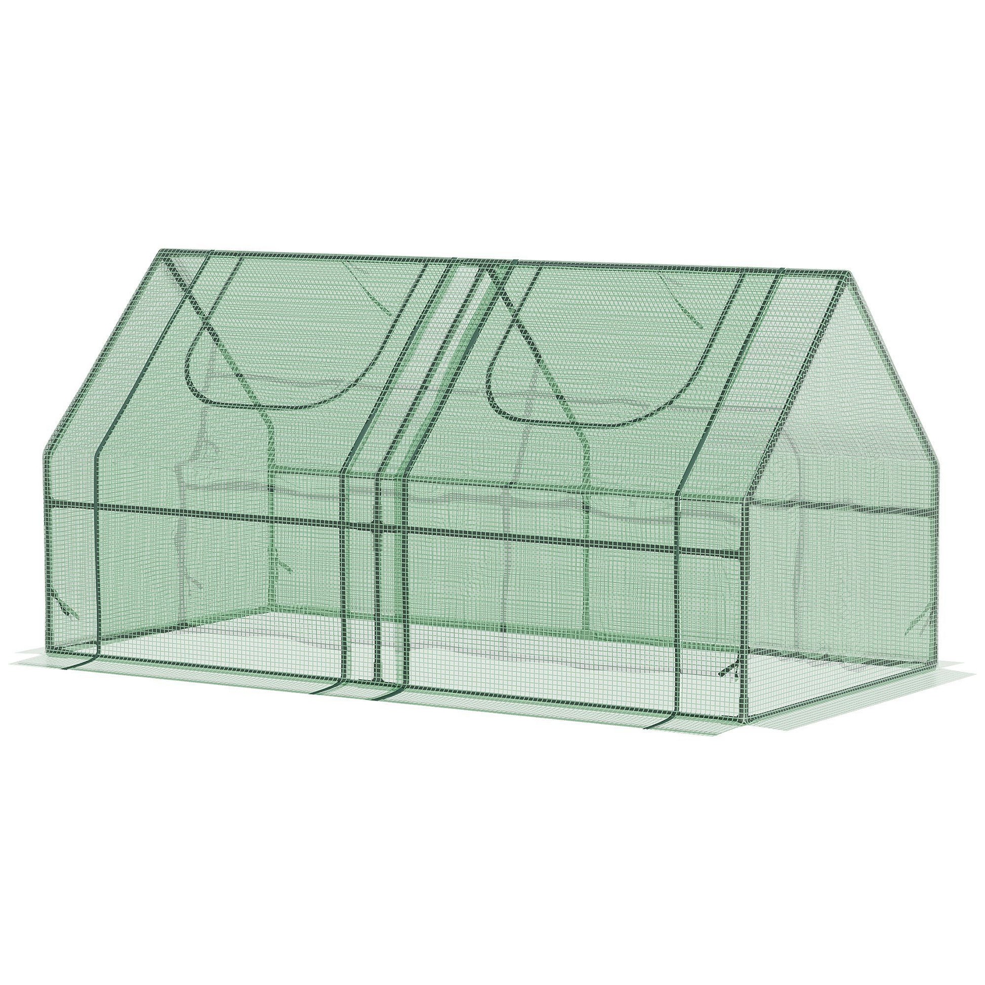 Outsunny 6' X 3' X 3' Portable Greenhouse, Garden Green House With 2 Pe Plastic Covers, Steel Frame And 2 Roll Up Windows, Green Green Steel