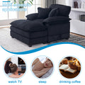 56.3 Inch Corduroy Single Sofa With 2 Toss Pillows And A Ottoman ,Comfy Sofa Deep Seat Couch For Living Room Black Foam 1 Seat