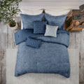 7 Piece Printed Seersucker Comforter Set Navy Cal King California King Navy Microfiber