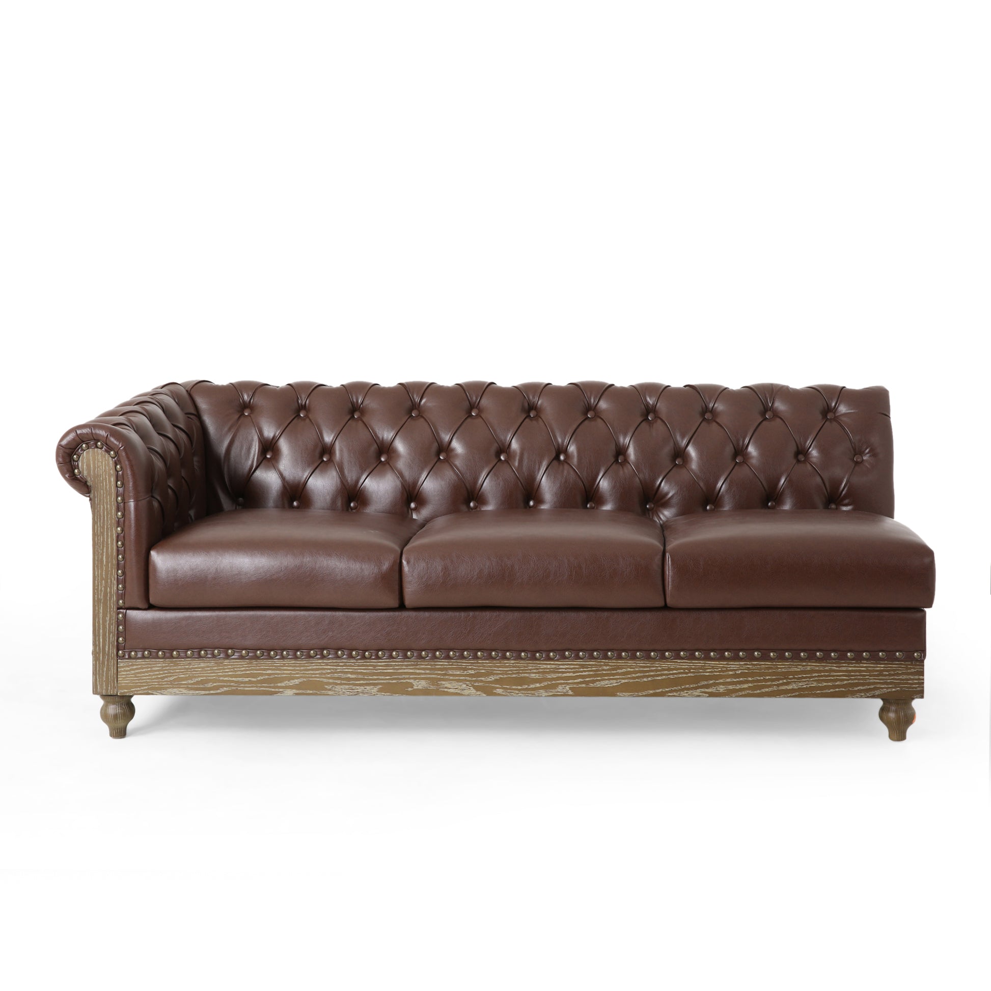 Mirod Comfy Large Sectional Sofa With Wooden Legs, Retro Style For Living Room Dark Brown Pu 6 Seat