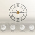 Homcom 36 Inch Large Wall Clock, Silent Non Ticking Wood Metal Farmhouse Roman Numeral Clocks For Living Room Decor, Battery Operated, Black Black Metal