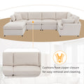 Modern Large U Shape Sectional Sofa, With Removable Ottomans For Living Room 6 Seater Beige Polyester 6 Seat