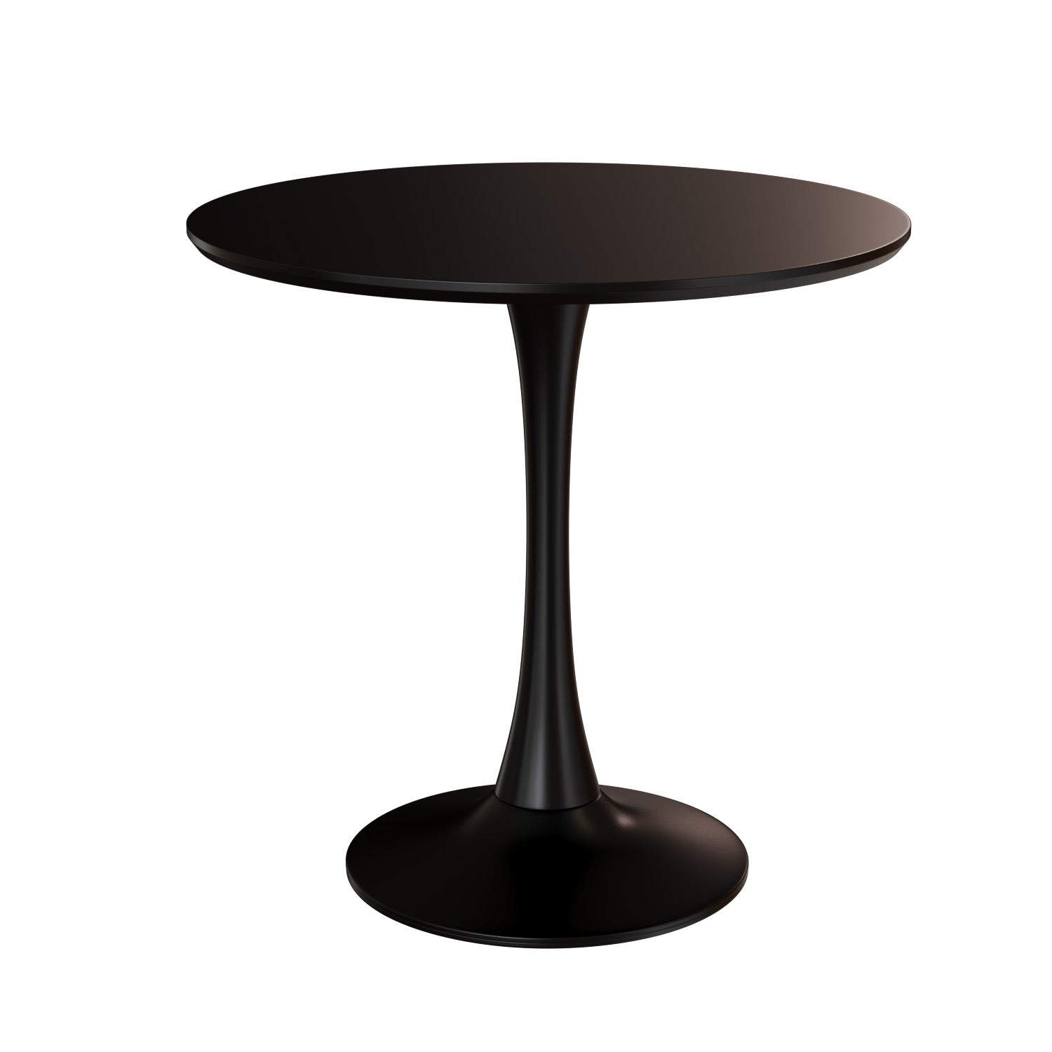 Black Circular Dining Table, 31.5 "Tulip Dining Table, Kitchen Dining Table For 2 4 People, Mdf Tabletop And Base, And 2 Gray Pu Black Metal Leg Dining Chairs Set 2 Black Mdf