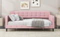 Twin Size Upholstered Tufted Daybed With 4 Support Legs, Pink Box Spring Not Required Twin Pink Wood Bedroom Daybeds Linen Upholstered