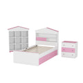 3 Pieces Bedroom Sets, Twin Size House Shaped Wooden Bed With Storage Drawers, Nightstand With Colorblock Design And House Shaped Stroage Rack, Pink White Twin White Pink 3 Piece Set Wood