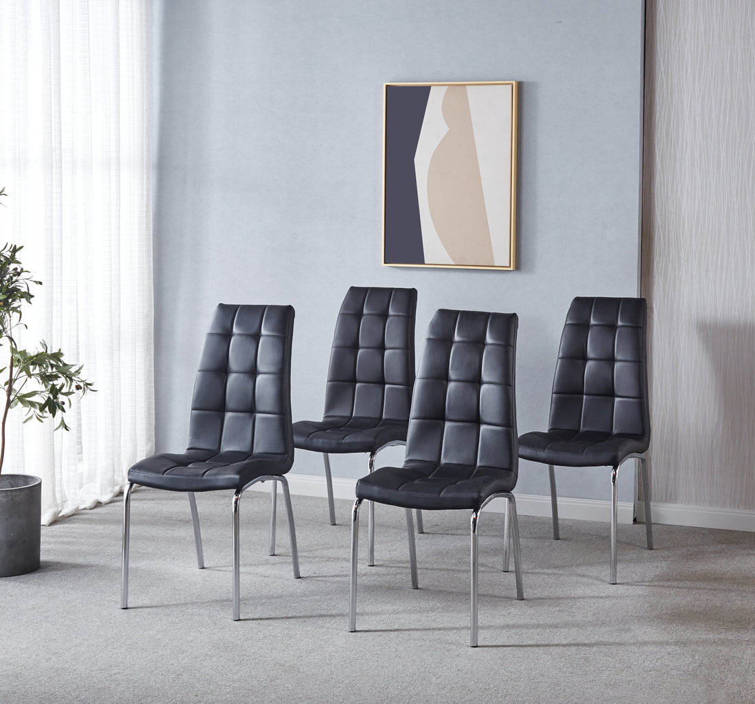 Modern Lattice Designdining Chair With Silver Metal Legs Set Of 4 White Black Metal