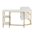 Techni Mobili L Shape Home Office Two Tone Desk With Storage, Gold Gold Computer Desk Office Modern L Shape Engineered Wood