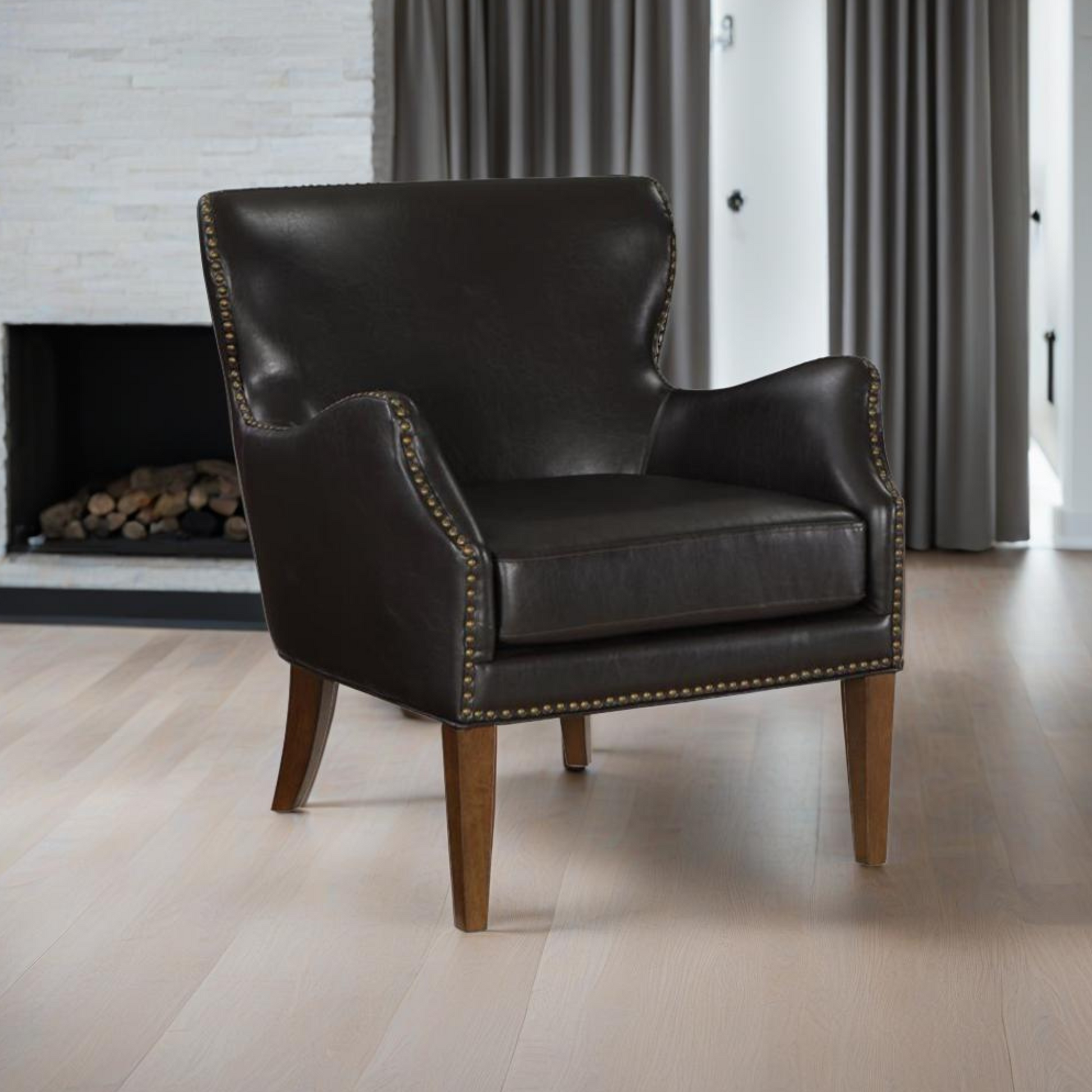 Daniela Deep Brown High Leg Slope Arm Chair Brown Foam Faux Leather