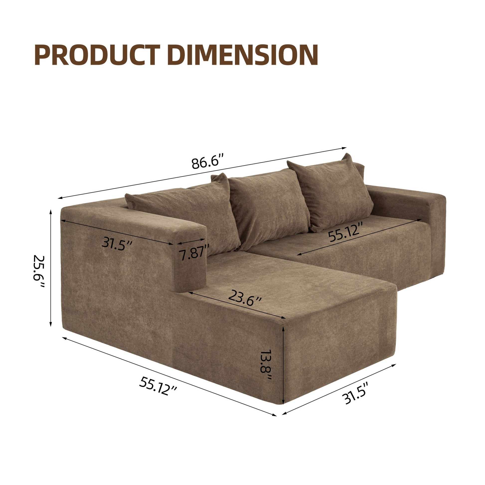 Modular Sectional Couch, Modern L Shape Sectional Sofa With Chaise Lounge, Comfy Snow Velet Fabric Corner Sofa Couch, Upholstered Couch For Living Room, Bedroom, Apartment Khaki Polyester Primary Living Space Medium Firm Cushion Back Medium Duty American