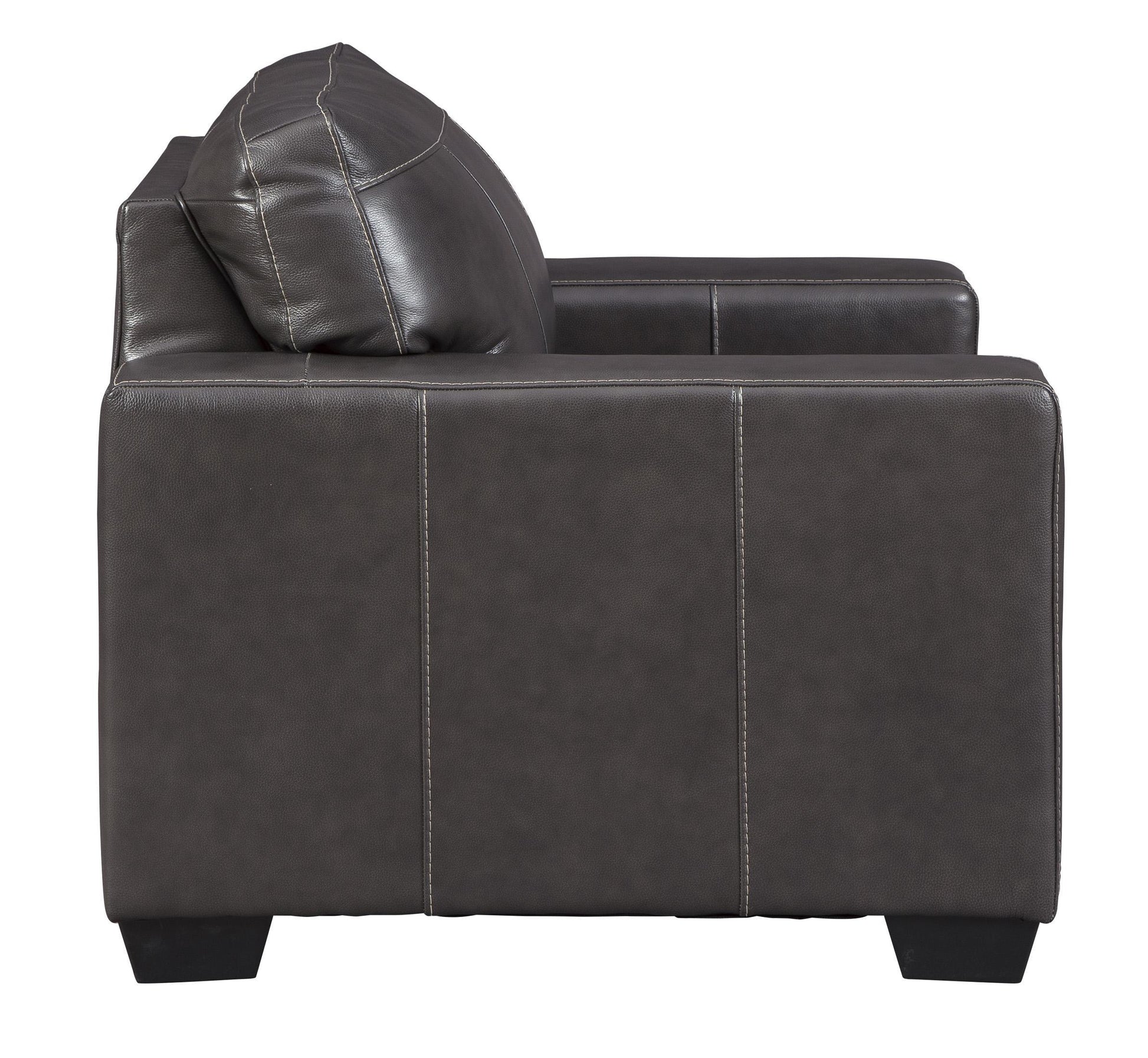 Traditional Old School Leather Box Shaped Chair And A Half With Stitch Details, Black Black Wood