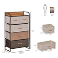 Homcom 5 Drawer Dresser, Fabric Drawers, 4 Tier Storage Organizer For Bedroom Entryway, Tower Unit With Steel Frame Wooden Top, Maple Wood Brown Mdf