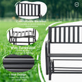 Outsunny Outdoor Glider Bench, Glider Bench For Outside Patio With Armrests, Slatted Seat & Backrest, Loveseat With Power Coated Steel Frame, Black Black Steel