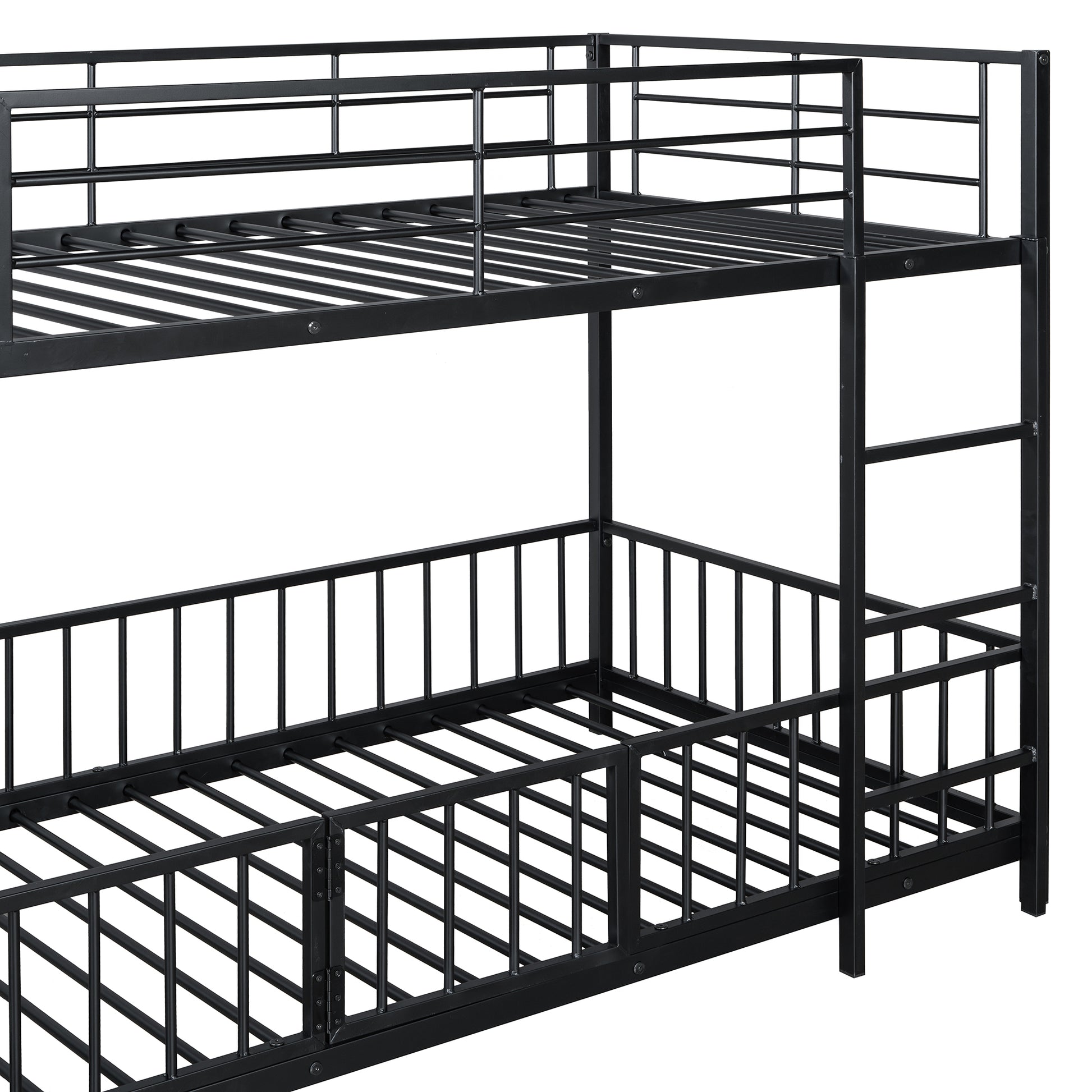 Twin Over Twin Size Metal Bunk Bed With Slide And Guardrails, Black Twin Black Metal