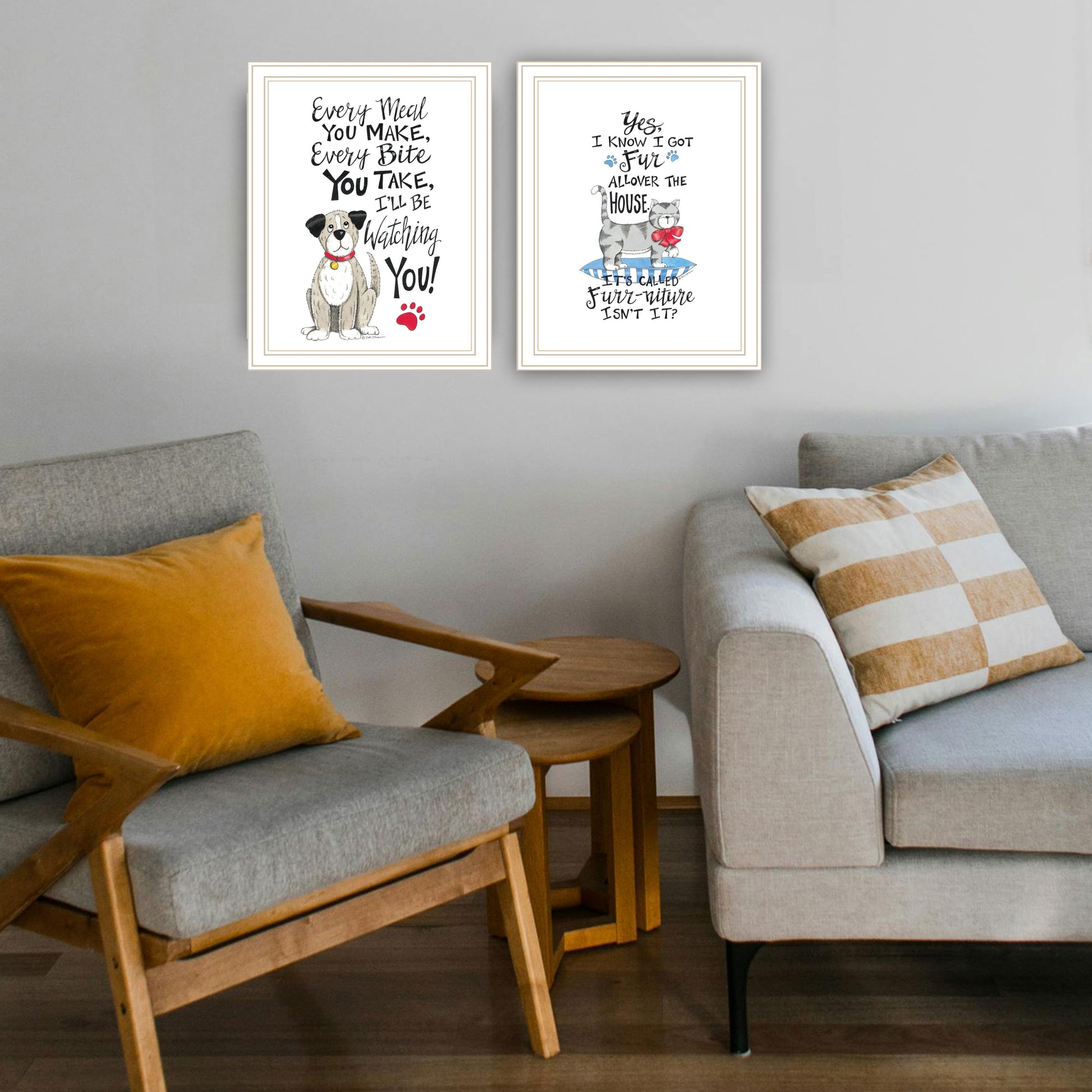 2 Piece Vignette It'S Called Furr Niture Isn'T It White Framed Wall Art For Living Room, Bedroom Wall Art Print For Home Decor By Deb Strain Multicolor Wood Paper