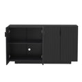 4 Wavy Doors Large Storage Space Sideboard With Adjustable Shelves And Retro Copper Handles For Dining Room And Living Room Black Black Mdf