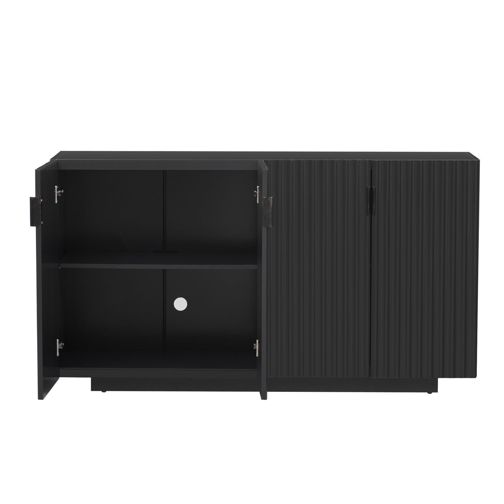 4 Wavy Doors Large Storage Space Sideboard With Adjustable Shelves And Retro Copper Handles For Dining Room And Living Room Black Black Mdf